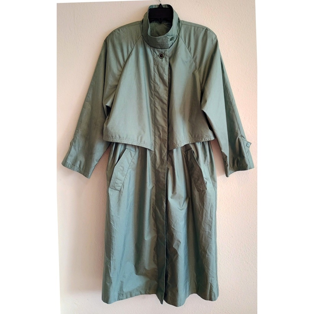Fleet Street Vintage Sage Green Shimmer Trench Coat Rain Jacket Womens Size 8